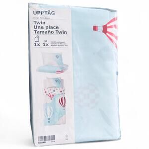 IKEA UPPTAG Twin Blue Air Balloon Pattern Duvet Cover & PIllow Case